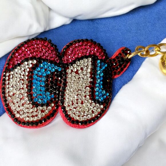 Pink and Blue Emoji Eyes Rhinestone Keychain Bag Charm - Picture 2 of 8